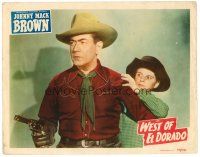 6b980 WEST OF EL DORADO LC #5 '49 young boy stands behind cowboy Johnny Mack Brown pointing gun!
