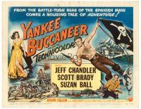 6b454 YANKEE BUCCANEER TC '52 cool art of barechested pirate Jeff Chandler swinging on rope w/gun!