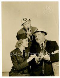 6c067 AIR RAID WARDENS 7.25x9.5 still '43 Stan Laurel blows whistle at Oliver Hardy romancing girl!