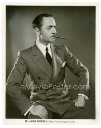 6c829 WILLIAM POWELL 8x10 still '30s great waist-high portrait in suit & tie with cigar in mouth!