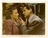 6c004 AND ONE WAS BEAUTIFUL color 8x10 still '40 Robert Cummings points finger at pretty Laraine Day