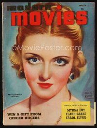 6d094 MODERN MOVIES magazine March 1938 art of pretty Bette Davis in Jezebel by Morr Kusnet!