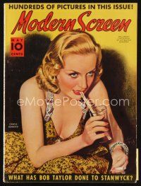6d132 MODERN SCREEN magazine May 1938 art of smoking Carole Lombard with drink by Earl Christy!