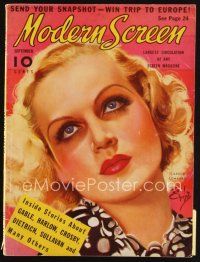 6d130 MODERN SCREEN magazine September 1936 artwork of pretty Carole Lombard by Earl Christy!