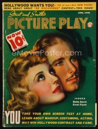 6d069 PICTURE PLAY magazine June 1938 great artwork of Errol Flynn & Bette Davis by Zoe Mozert!