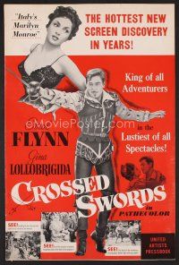 6d332 CROSSED SWORDS pressbook '53 Errol Flynn & sexy Gina Lollobrigida, Italy's Marilyn Monroe!
