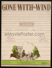 6d288 GONE WITH THE WIND sheet music '37 title song, super rare released 2 years before the movie!