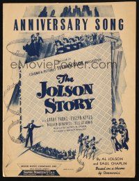 6d294 JOLSON STORY sheet music '46 Larry Parks, Evelyn Keyes, Anniversary Song!