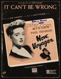 6d299 NOW VOYAGER sheet music '42 classic romantic tearjerker, Bette Davis, It Can't Be Wrong!