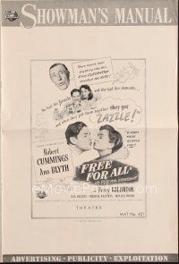 6d350 FREE FOR ALL pressbook '49 Ann Blyth, Robert Cummings turns water into gasoline!