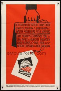 6f026 ADVISE & CONSENT 1sh '62 Otto Preminger, classic Saul Bass art of briefcase & Capital!