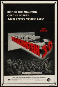 6f048 ANDY WARHOL'S FRANKENSTEIN 1sh R80s cool 3D art of near-naked girl coming off screen!