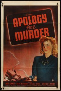 6f054 APOLOGY FOR MURDER 1sh '45 Ann Savage could make a man do anything, even murder!