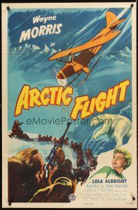 6f058 ARCTIC FLIGHT 1sh '52 Wayne Morris, cool artwork of North Pole adventures!
