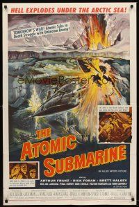 6f066 ATOMIC SUBMARINE 1sh '59 cool Reynold Brown art, hell explodes under the Arctic Sea!