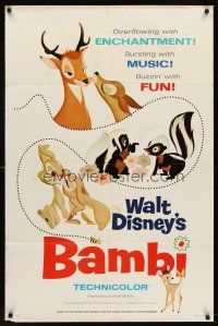 6f075 BAMBI style A 1sh R66 Walt Disney cartoon deer classic, great art with Thumper & Flower!