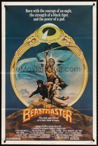 6f084 BEASTMASTER 1sh '82 cool fantasy art of barechested Marc Singer & sexy Tanya Roberts!