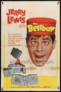 6f090 BELLBOY 1sh '60 wacky artwork of Jerry Lewis carrying luggage!
