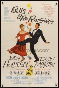 6f091 BELLS ARE RINGING 1sh '60 full-length image of Judy Holliday & Dean Martin singing & dancing!