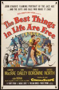 6f098 BEST THINGS IN LIFE ARE FREE 1sh '56 Michael Curtiz, Gordon MacRae, art of gun & trumpet!