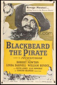 6f118 BLACKBEARD THE PIRATE 1sh R57 great close-up art of Robert Newton in the title role!