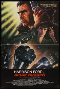 6f119 BLADE RUNNER int'l 1sh '82 Ridley Scott sci-fi classic, art of Harrison Ford by John Alvin!