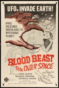 6f127 BLOOD BEAST FROM OUTER SPACE 1sh '66 UFOs invade Earth, creatures snatch sexy girls!