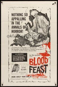 6f128 BLOOD FEAST 1sh '63 Herschell Gordon Lewis classic, great gory horror artwork!