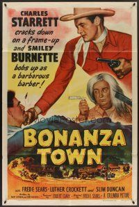 6f138 BONANZA TOWN 1sh '51 Charles Starrett as Durango Kid & Smiley Burnette!