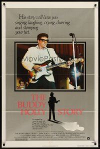 6f154 BUDDY HOLLY STORY 1sh '78 great image of Gary Busey performing on stage with guitar!