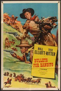 6f156 BILL ELLIOTT/TEX RITTER 1sh '53 Glenn Cravath cowboy art, Bullets For Bandits!