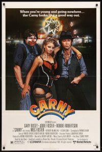 6f174 CARNY 1sh '80 Jodie Foster, Robbie Robertson, Gary Busey in carnival clown make up!