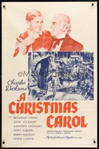 6f191 CHRISTMAS CAROL 1sh R62 Charles Dickens holiday classic, art of Reginald Owen as Scrooge!
