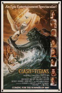 6f197 CLASH OF THE TITANS advance 1sh '81 Ray Harryhausen, great fantasy art by Daniel Gouzee!