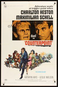 6f215 COUNTERPOINT 1sh '68 Charlton Heston, Maximilian Schell, adventure waits at trigger point!