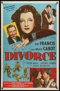 6f268 DIVORCE 1sh '45 stone litho art of Kay Francis with puppet grooms, Bruce Cabot, Helen Mack!