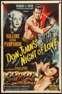 6f277 DON JUAN'S NIGHT OF LOVE 1sh '55 cool art of shirtless Raf Vallone, Silvana Pampanini!