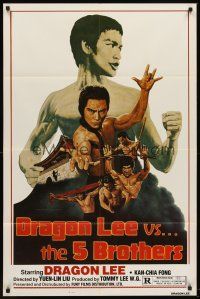 6f286 DRAGON LEE VS THE 5 BROTHERS 1sh '78 Wu da di zi, kung fu Bruce Lee ripoff art by Marcus!