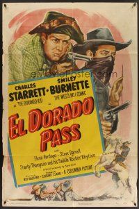 6f305 EL DORADO PASS 1sh '48 art of Charles Starrett as The Durango Kid + Smiley Burnette!