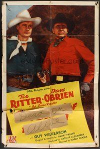 6f310 ENEMY OF THE LAW 1sh '45 Tex Ritter, Dave O'Brien, The Texas Rangers, Kay Hughes!