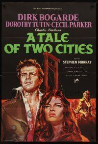 6f878 TALE OF TWO CITIES English 1sh '58 great artwork of Dirk Bogarde on his way to execution!