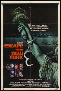 6f317 ESCAPE FROM NEW YORK advance 1sh '81 John Carpenter, art of handcuffed Lady Liberty by Watts!