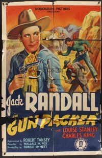 6f416 GUN PACKER 1sh '38 cool stone litho art of cowboy Jack Randall in western action!