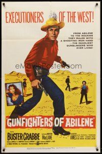 6f418 GUNFIGHTERS OF ABILENE 1sh '59 super close up of cowboy Buster Crabbe with gun!