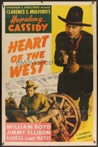 6f437 HEART OF THE WEST 1sh R47 William Boyd as Hopalong Cassidy, James Ellison, Gabby Hayes!