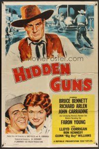 6f460 HIDDEN GUNS 1sh '56 artwork of Bruce Bennett, Richard Arlen, John Carradine!