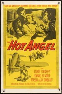 6f481 HOT ANGEL 1sh '58 teenage hot rod rebel gangs rip highways & skies w/thrills & terror!