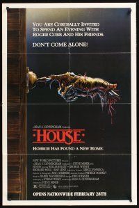 6f487 HOUSE advance 1sh '86 great artwork of severed hand ringing doorbell, don't come alone!