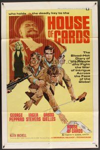 6f490 HOUSE OF CARDS 1sh '69 George Peppard, Orson Welles, cool artwork of cast!