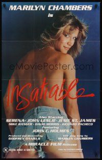 6f511 INSATIABLE 1sh '80 super sexy topless Marilyn Chambers in short jorts is Insatiable!